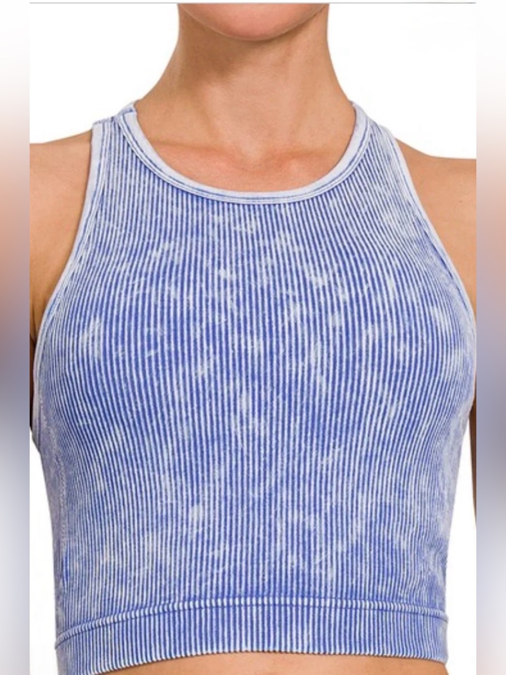 Zenana • Padded Ribbed Cropped Tank • Indigo • NWOT